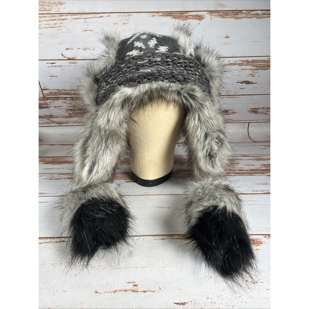Starling Gray Wool Blend Trapper Hat Adult One Size Ear Flap Used